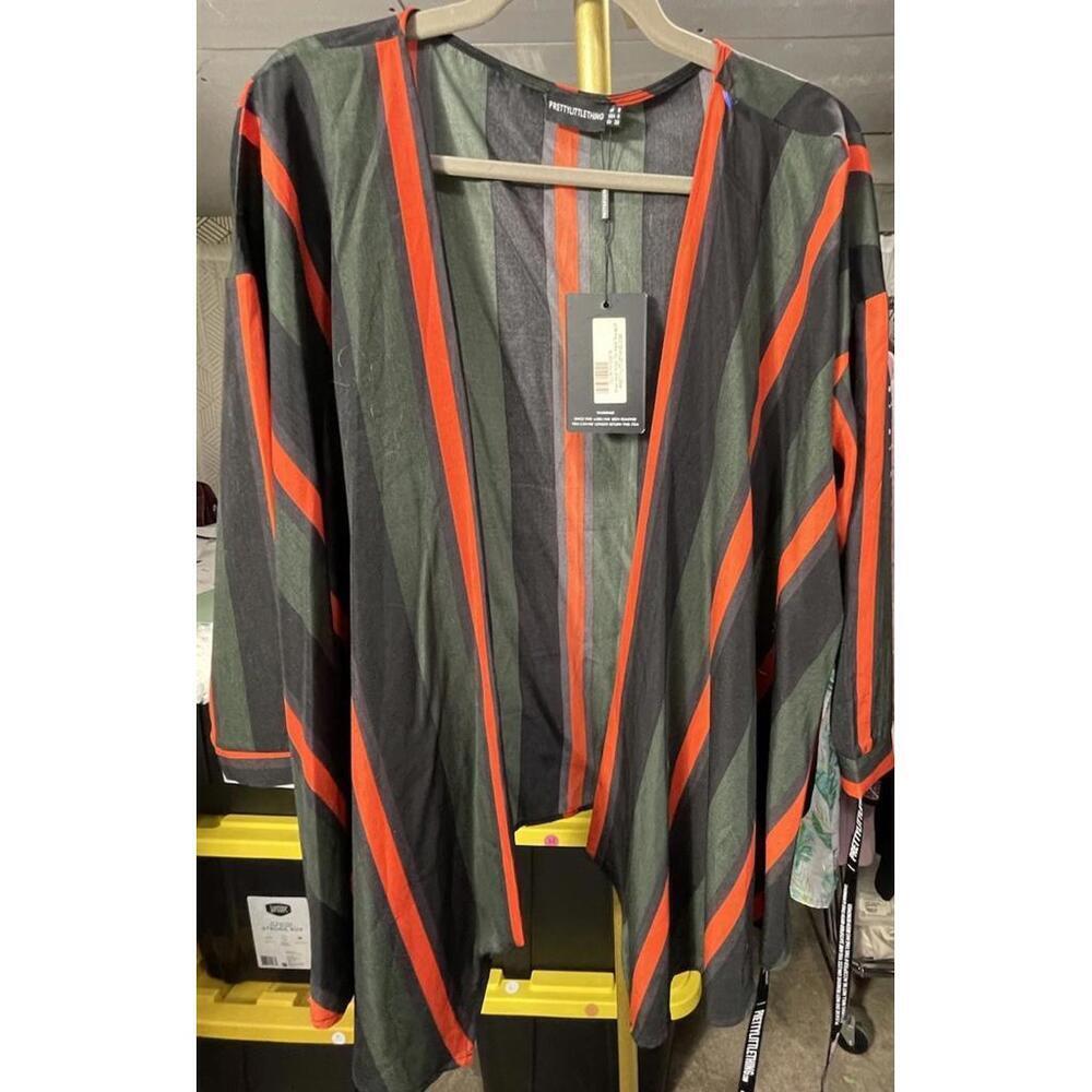 NWT Pretty Little Thing Women’s Open Front Striped Cardigan Kimono Sz 4